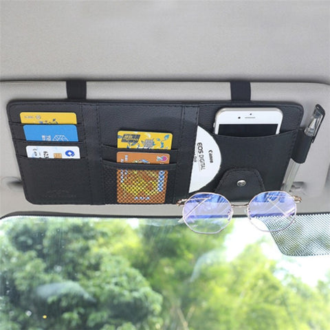 Car Sun Visor Decorative Storage Bag PU Leather Bill Glasses Cards CD Holder Storage Bag (No Zipper)