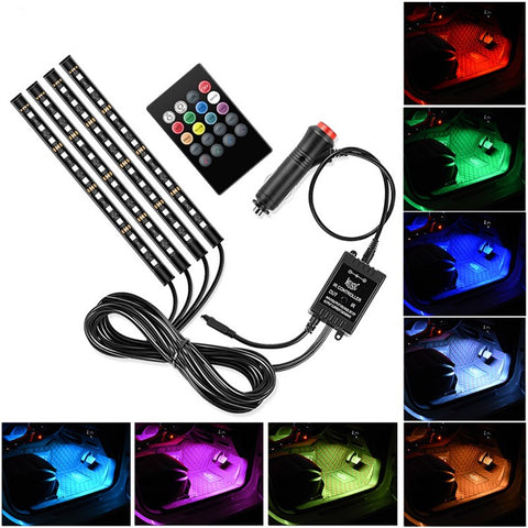 E6 48-Lamp Voice Control Car Ambient Light Strip Cigarette Lighter 12V Colorful LED Music Light Bar