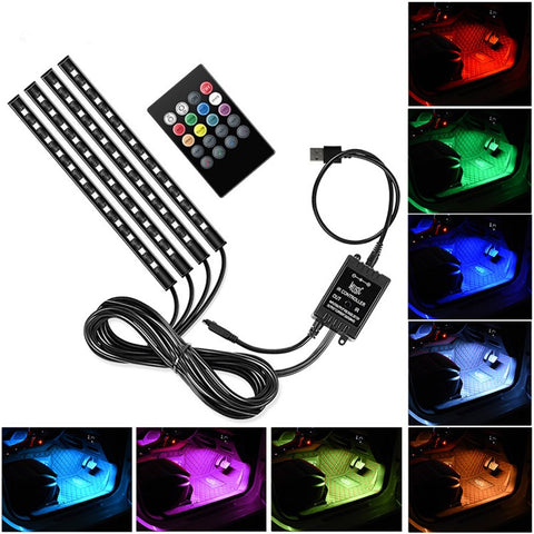 E6U48 USB 5V Voice Control Car Ambient Light 48 LED Music Light Strip for Bedside, TV Background