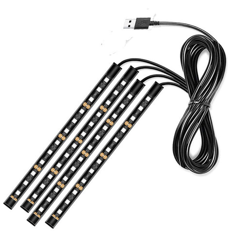 E2U USB 12V Monochrome Car Ambient Light Waterproof 48 LED Light Strip for Car Internal Decoration