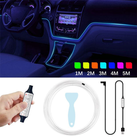 H1U 1m Car Interior Decorative RGB LED Flexible Light Strip USB Wire Control Cold Light Strip