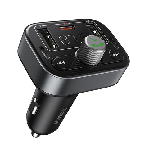 BASEUS S-09 Pro Bluetooth Hands-free Call Music Player Dual USB + Type-C Car Charger FM Transmitter