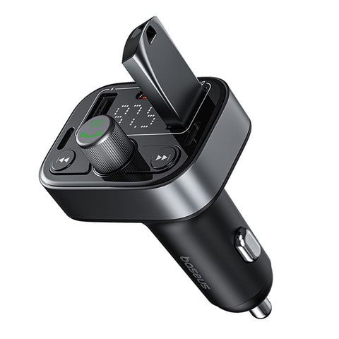 BASEUS S-09 Pro Bluetooth Hands-free Call Music Player Dual USB + Type-C Car Charger FM Transmitter