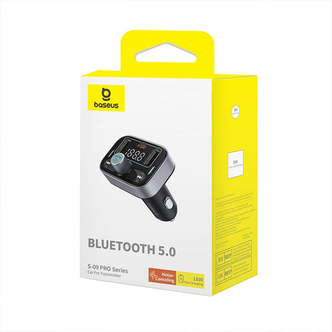 BASEUS S-09 Pro Bluetooth Hands-free Call Music Player Dual USB + Type-C Car Charger FM Transmitter