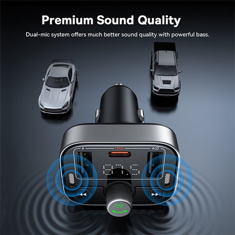 BASEUS S-09 Pro Bluetooth Hands-free Call Music Player Dual USB + Type-C Car Charger FM Transmitter