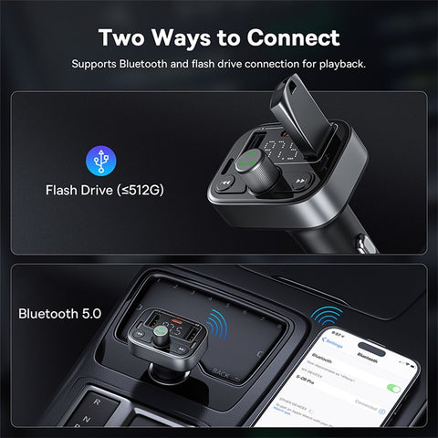 BASEUS S-09 Pro Bluetooth Hands-free Call Music Player Dual USB + Type-C Car Charger FM Transmitter