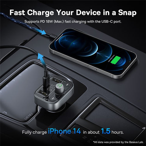 BASEUS S-09 Pro Bluetooth Hands-free Call Music Player Dual USB + Type-C Car Charger FM Transmitter
