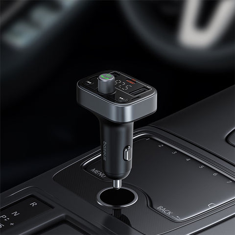 BASEUS S-09 Pro Bluetooth Hands-free Call Music Player Dual USB + Type-C Car Charger FM Transmitter