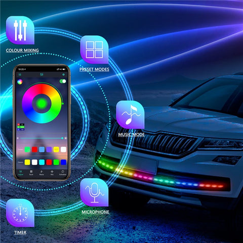 AR15 150cm Car Front Bumper Grille 5050 LED Bluetooth-compatible RGB Light Strip Remote Control Daytime Running Light