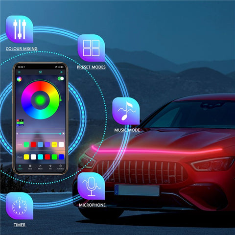 G15F 1.5m Car Hood LED Strip Lights Exterior Lights PVC Engine Hood Guide Decorative Light for Car Truck