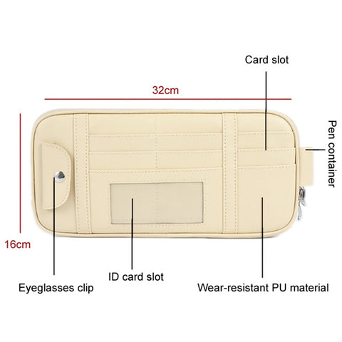 Car Sun Visor Storage Bag PU Leather Driving License Glasses Cards Holder Zipper Pocket Storage Bag