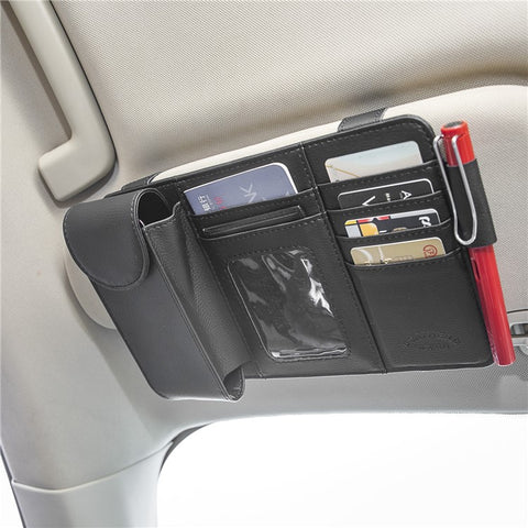 GOATHERD Car Sun Visor Microfiber Leather Storage Bag Driver License Cards Glasses Holder Bag