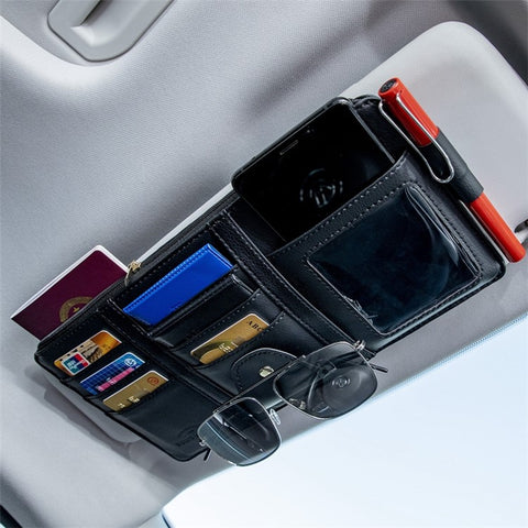 Car Sun Visor Zipper Pocket Storage Bag Microfiber Leather Cards Glasses Phone Holder Bag