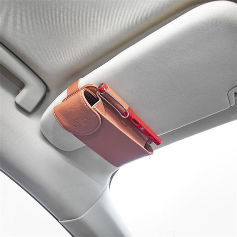 GOATHERD Car Sun Visor Mount Microfiber Leather Sunglasses Storage Bag Glasses Holder Pouch