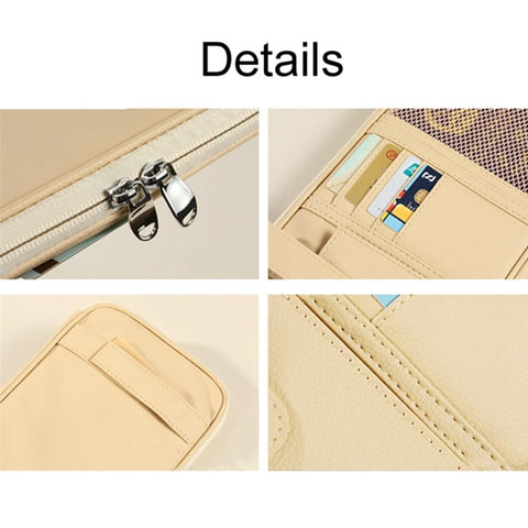 Car Sunshade Storage Bag Multi-Pockets Sunglasses Cards Pen Organizer Microfiber Leather Pouch