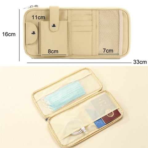 Car Sunshade Storage Bag Multi-Pockets Sunglasses Cards Pen Organizer Microfiber Leather Pouch