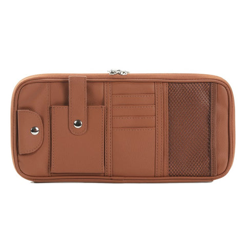 Car Sunshade Storage Bag Multi-Pockets Sunglasses Cards Pen Organizer Microfiber Leather Pouch
