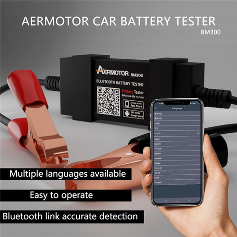 AERMOTOR BM300 Car Battery Tester Wireless Bluetooth-compatible 12V Car Battery Testing Charging Cranking Analyzer for Android iOS