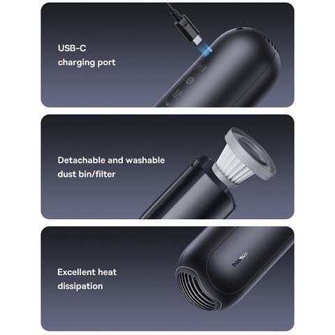 BASEUS A0 Pro Car Vacuum Cleaner 4000pa Low Noise Vacuum Sweeper Cordless Electric Cleaner, Black