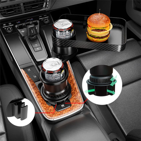 CARFU AC-2387 Car Cup Holder 360-Degree Adjustable Drink Holder with Food Tray