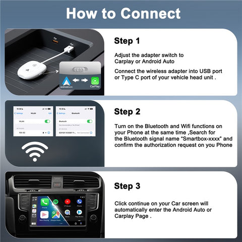 THT-020-9-1 Car Wireless Android Auto Carplay Wired to Wireless Adapter Dongle
