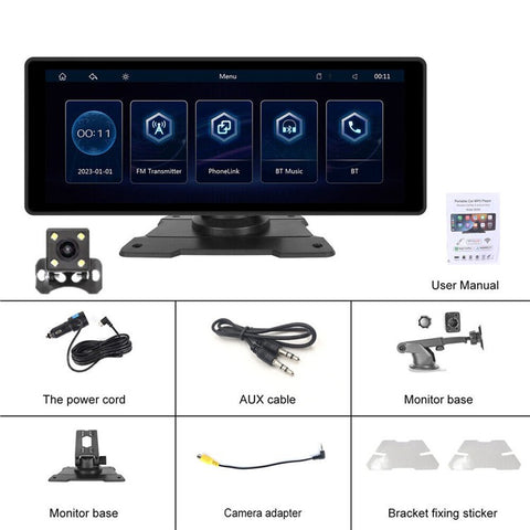 W912B 10.26-inch HD Video Car Player with 8-LED Rear-View Camera Portable Bluetooth-compatible Car Monitor Support Mirror Link