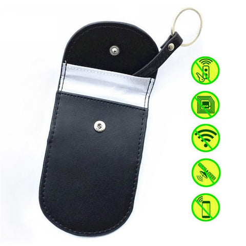 Car Key Signal Blocking Pouch Anti-theft RFID Blocking Genuine Cow Leather Car Keys Case Holder