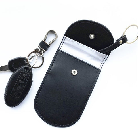 Car Key Signal Blocking Pouch Anti-theft RFID Blocking Genuine Cow Leather Car Keys Case Holder