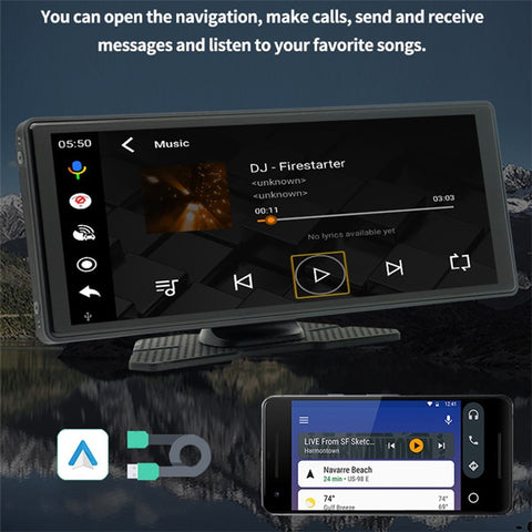 W508D 9.36-Inch Portable Car Play Display with Dual Brackets and AHD Camera