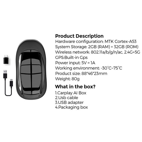 A53 Car Wired to Wireless Car Play Adapter Car Smart Box 2+32GB