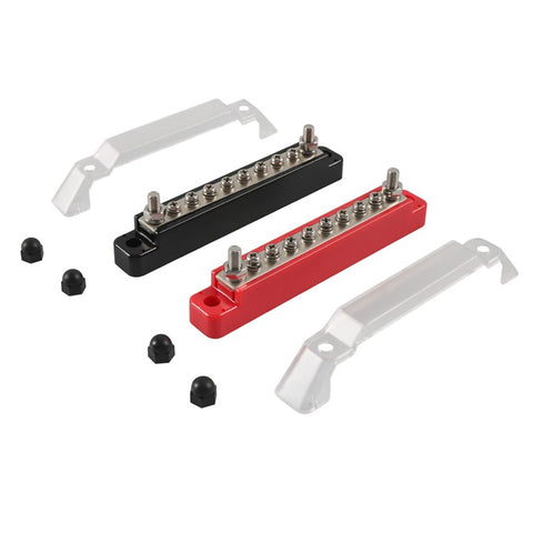 A7458 1Pair Black / Red 8-Way Bus Bar for Car Marine Boat Modified (with 4 Fixing Screws)