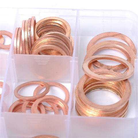 A0394 150Pcs / Set Copper Sealing Washers Flat Rings Gaskets with Plastic Box