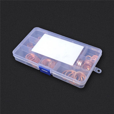 A0394 150Pcs / Set Copper Sealing Washers Flat Rings Gaskets with Plastic Box