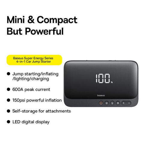 BASEUS Super Energy Series 4-in-1 Car Jump Starter Inflator 6000mAh Power Bank