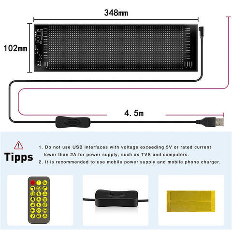 RP1035 102x348mm Waterproof Flexible LED Matrix Panel Bluetooth-compatible APP Control Car Sign