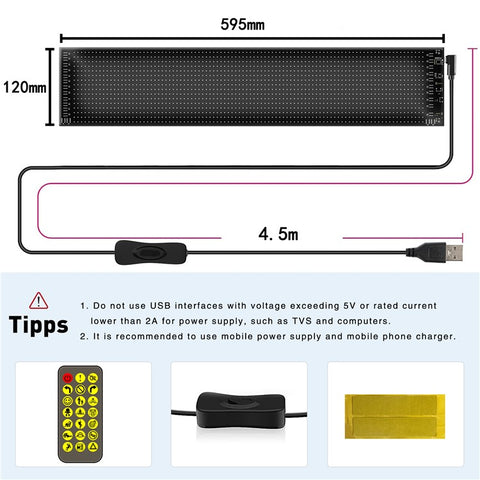 RP1259S 120x595mm LED Matrix Panel Flexible Screen Display Bluetooth-compatible APP Control LED Car Sign