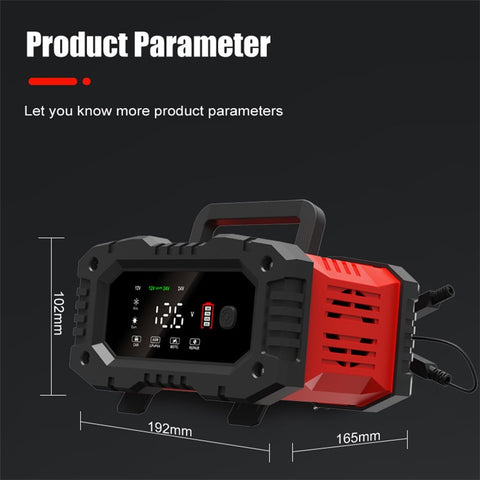 FOXSUR FPT-200 Large Screen Portable Battery Charger for 12V-24V Motorcycle Car