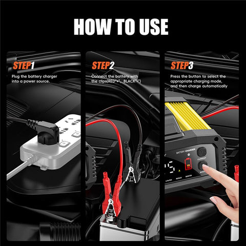 FOXSUR FPT-250 25A Portable Car Boat Motorcycle Battery Charger 8-Stage Charging Smart Charger