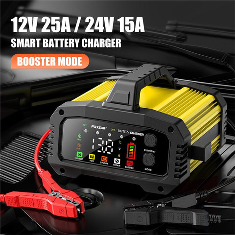 FOXSUR FPT-250 25A Portable Car Boat Motorcycle Battery Charger 8-Stage Charging Smart Charger