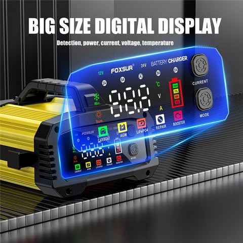 FOXSUR FPT-250 25A Portable Car Boat Motorcycle Battery Charger 8-Stage Charging Smart Charger