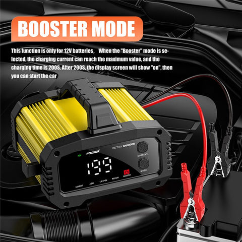 FOXSUR FPT-250 25A Portable Car Boat Motorcycle Battery Charger 8-Stage Charging Smart Charger
