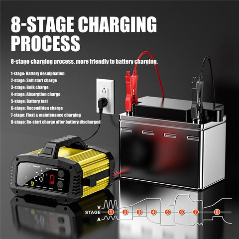 FOXSUR FPT-250 25A Portable Car Boat Motorcycle Battery Charger 8-Stage Charging Smart Charger