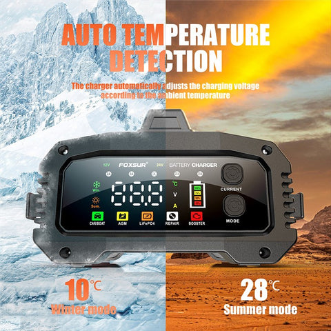 FOXSUR FPT-250 25A Portable Car Boat Motorcycle Battery Charger 8-Stage Charging Smart Charger
