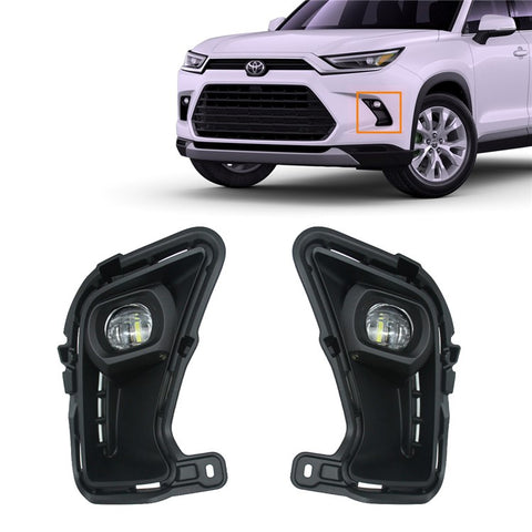 For Toyota Highlander 2024 1 Pair Car White LED Fog Lights Waterproof Working Lamp Bezel Assembly Kit