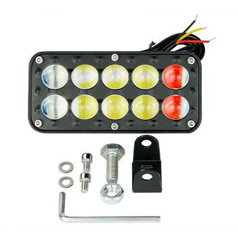 JP-V69 Motorcycle Off-Road Vehicle LED Spotlight Yellow+White Strobe Red+Blue Warning Headlight
