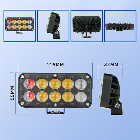 JP-V69 Motorcycle Off-Road Vehicle LED Spotlight Yellow+White Strobe Red+Blue Warning Headlight