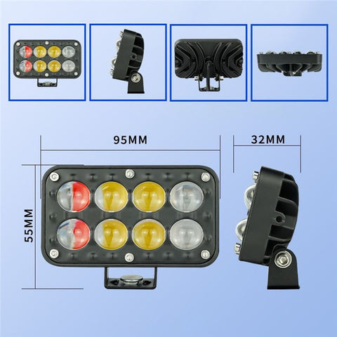JP-V68 Motorcycle Truck Off-Road Vehicle LED Spotlight Yellow+White Strobe Red+Blue Warning Headlight