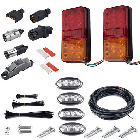 A4136 10-LED Tail Light Kit for 12V Truck, Trailer, Vehicles Waterproof Turn Signal Light Set with Reflective Plates / Side-Lights / License Plate Light