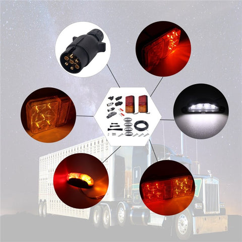 A4136 10-LED Tail Light Kit for 12V Truck, Trailer, Vehicles Waterproof Turn Signal Light Set with Reflective Plates / Side-Lights / License Plate Light