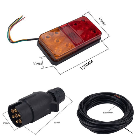 A4135 10-LED Tail Light Kit for 12V Truck, Trailer, Vehicles Water Resistant Turn Signal Light Set with 8m 5-Core Cable / Side-Light / License Plate Light